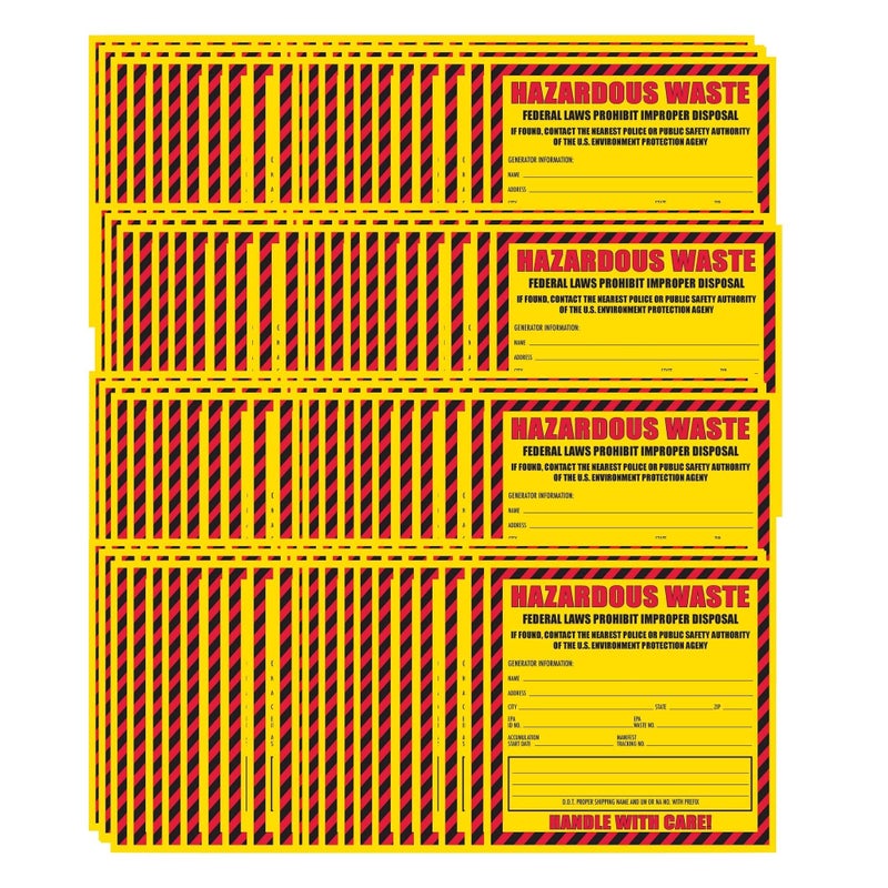 Safety Supply Mart Hazardous Waste Label, 6" x 6", Pack of 100, Yellow and Red Label, Self-Adhesive - Image 2
